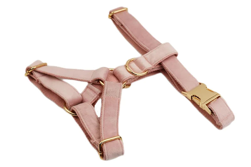Light Pink Velvet Pet Dog Harness And Leash Set