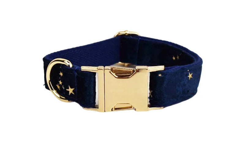 Navy Blue Star Dog Set - Custom Name Tag