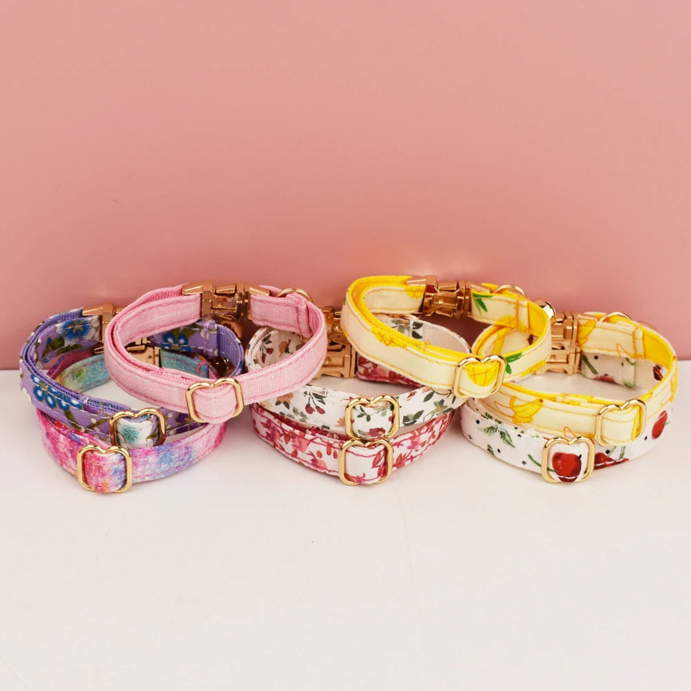 Cotton Cat Collar & Bow With Customized Name Engraving