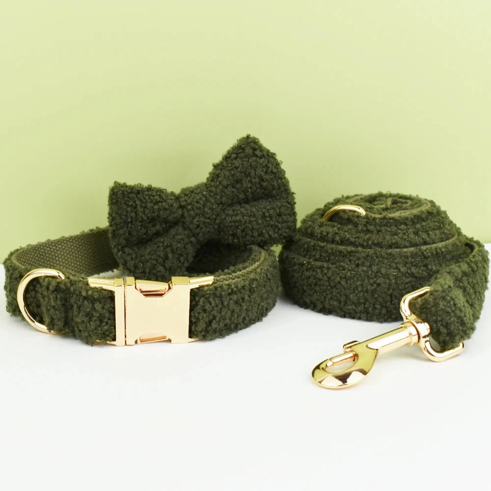 Dark Green Teddy Pet Harness And Leash Set