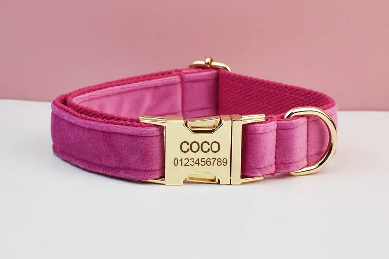 Rose Red Velvet Pet Collar And Leash Set