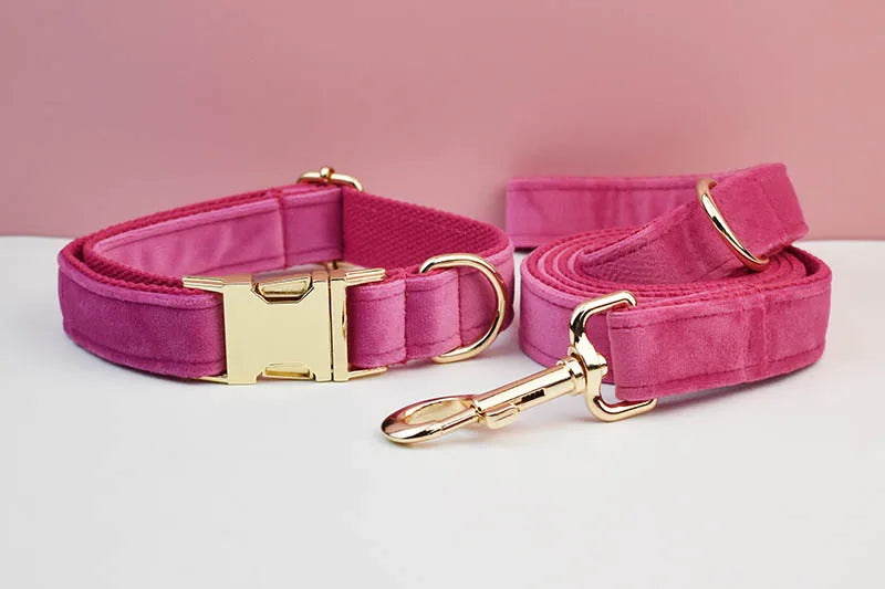 Rose Red Velvet Pet Collar And Leash Set