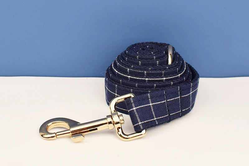 Dark Blue Check Pet Collar Set