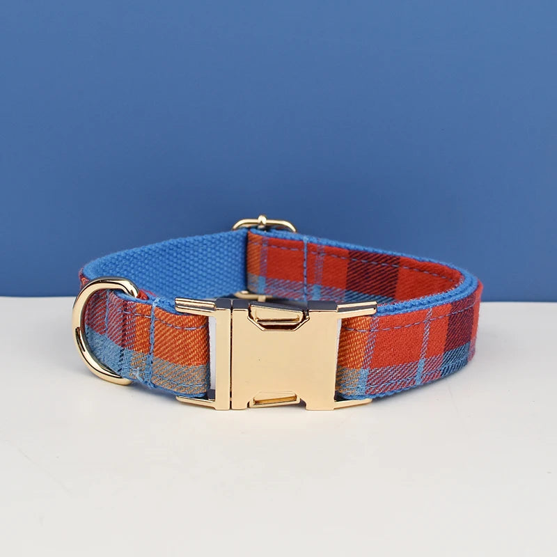 Soft Cotton Pet Collar Leash Harness Set - Custom Engraved Name