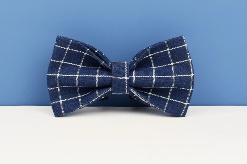 Dark Blue Check Pet Collar Set