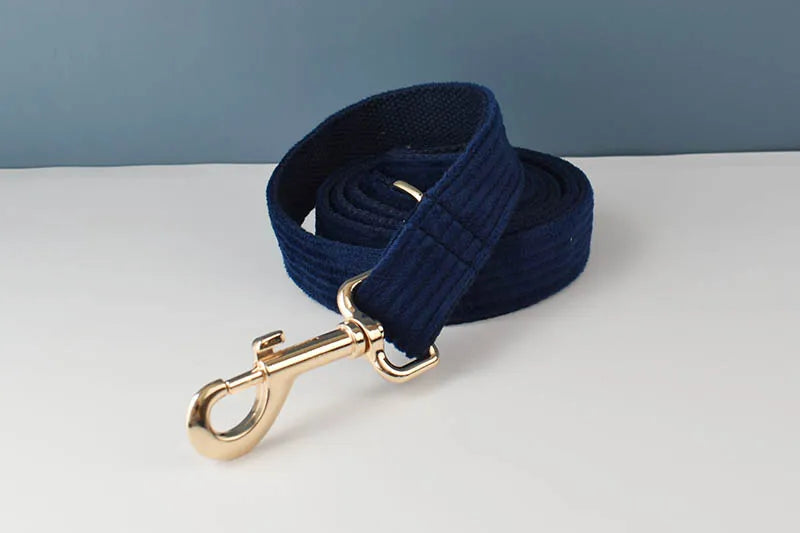 Deep Blue Corduroy Pet Collar And Leash Set