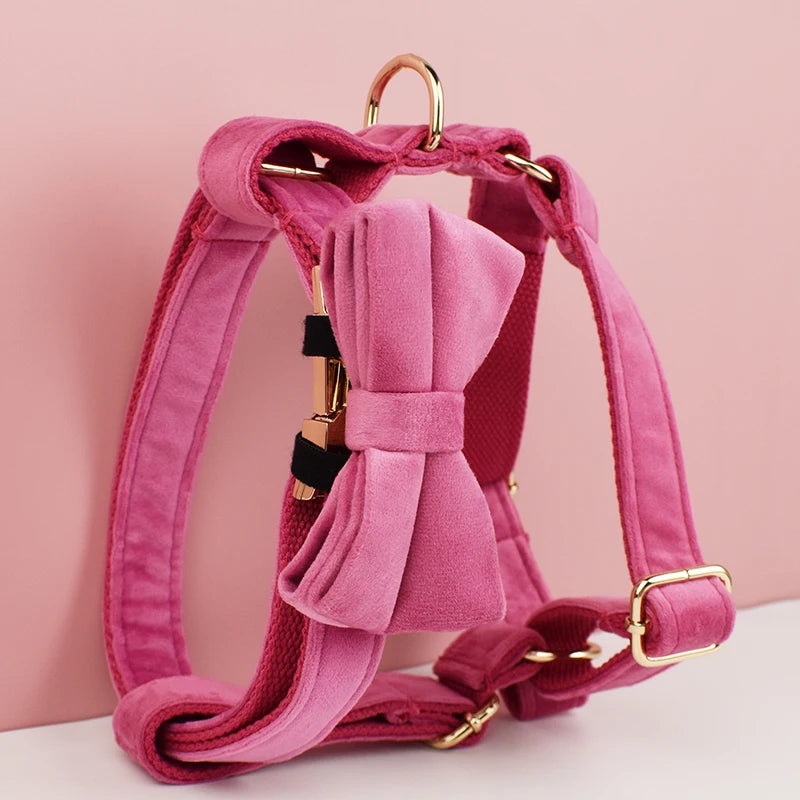 Rose Red Velvet Pet Collar And Leash Set