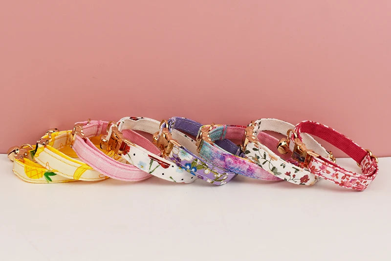 Cotton Cat Collar & Bow With Customized Name Engraving