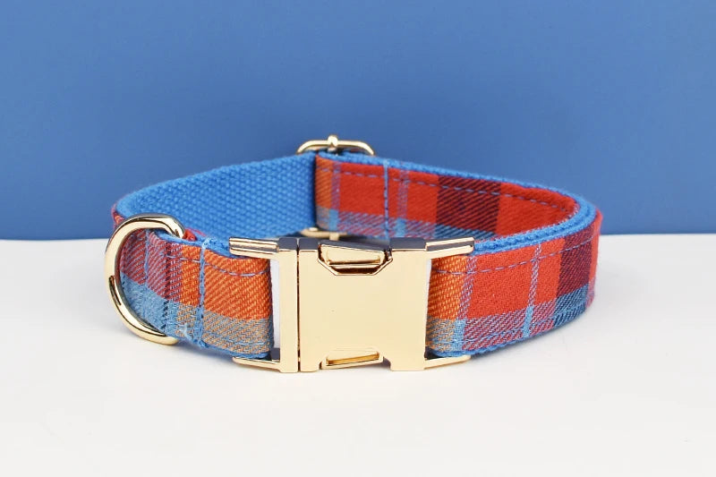Soft Cotton Pet Collar Leash Harness Set - Custom Engraved Name