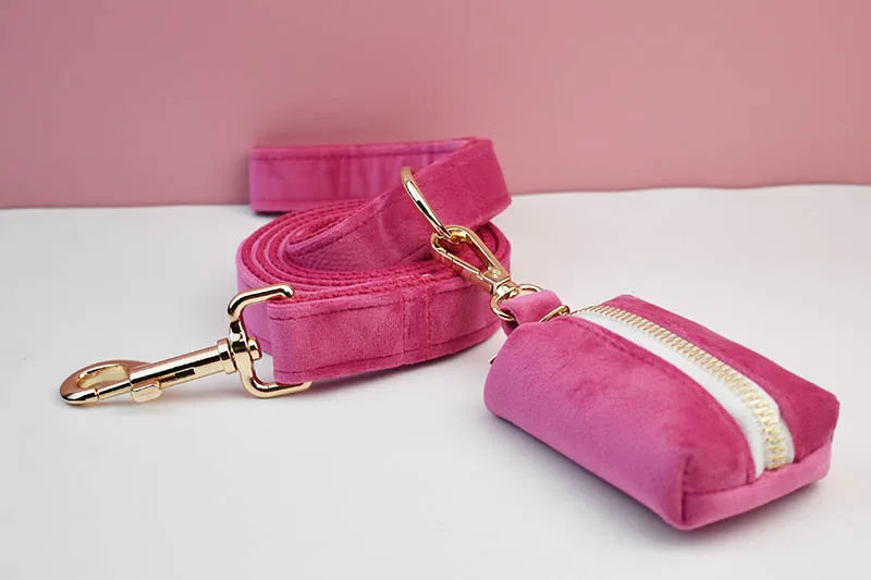 Rose Red Velvet Pet Collar And Leash Set