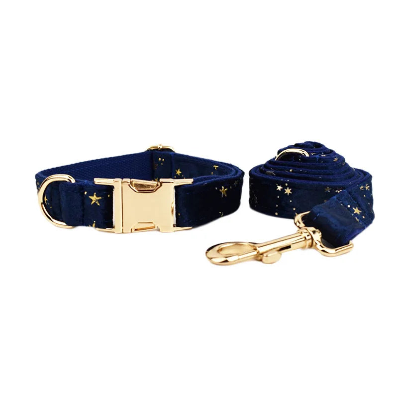Navy Blue Star Dog Set - Custom Name Tag