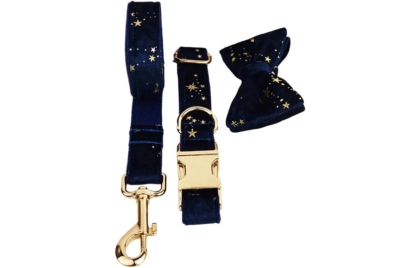 Navy Blue Star Dog Set - Custom Name Tag