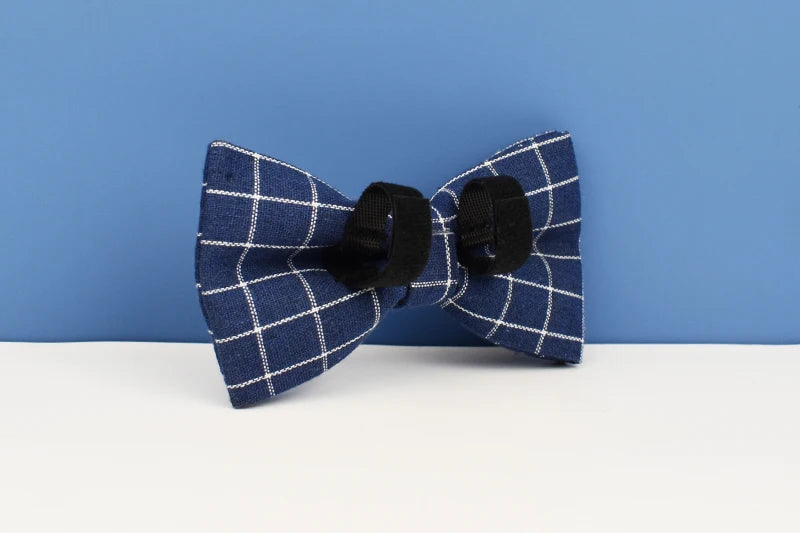 Dark Blue Check Pet Collar Set