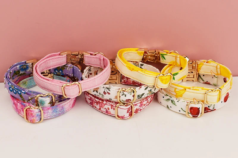 Cotton Cat Collar & Bow With Customized Name Engraving