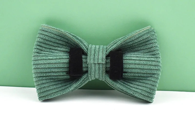 Dark Green Corduroy Pet Sets - Custom Engraved Nameplate