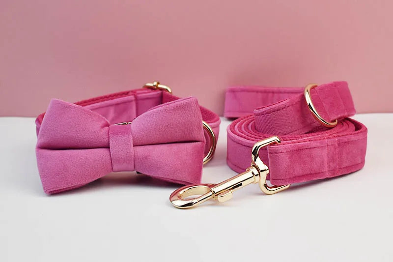Rose Red Velvet Pet Collar And Leash Set