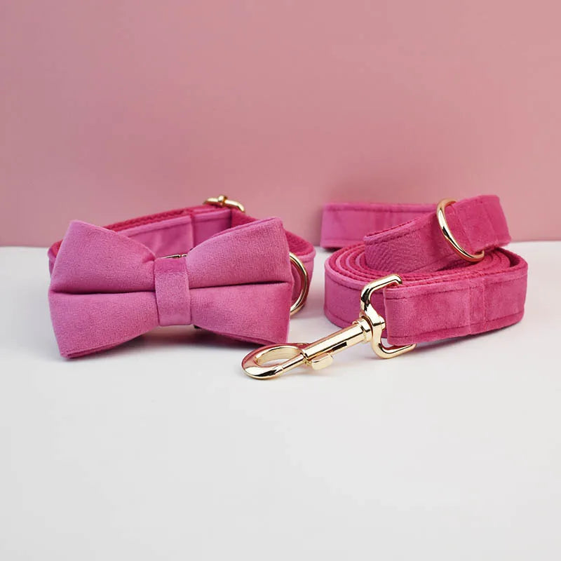 Rose Red Velvet Pet Collar And Leash Set