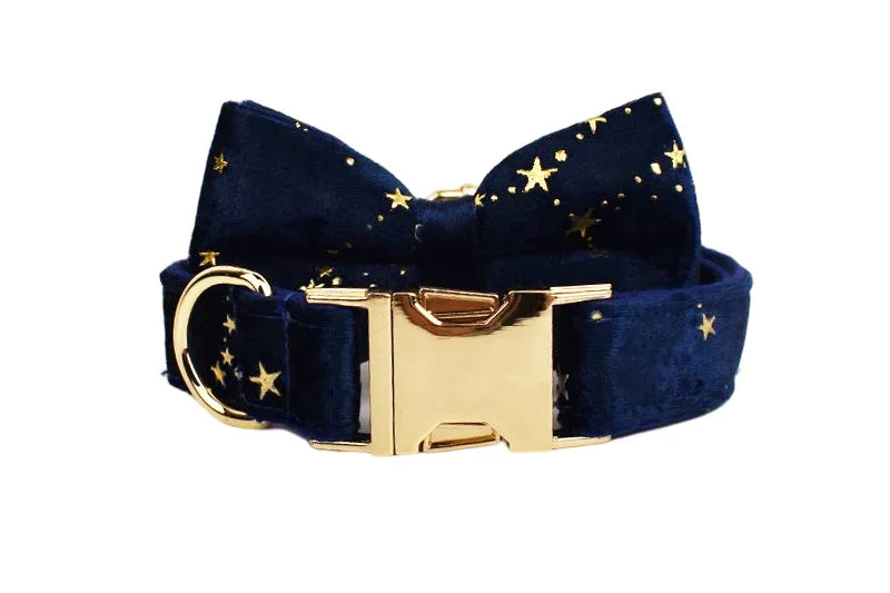 Navy Blue Star Dog Set - Custom Name Tag