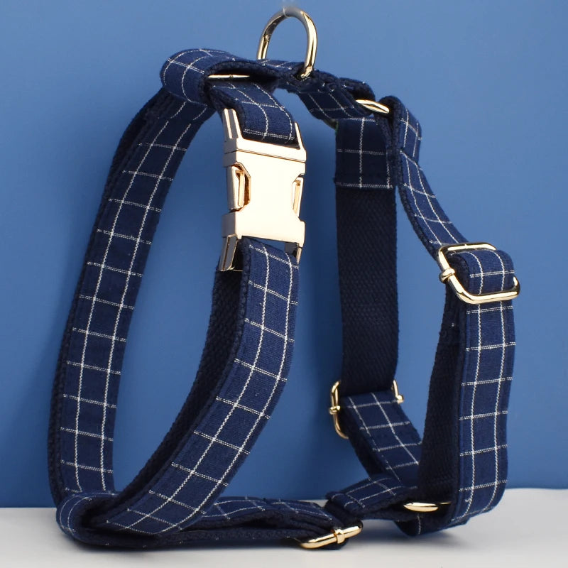 Dark Blue Check Pet Collar Set