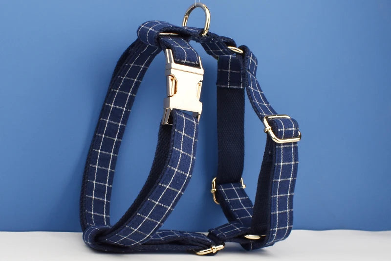 Dark Blue Check Pet Collar Set