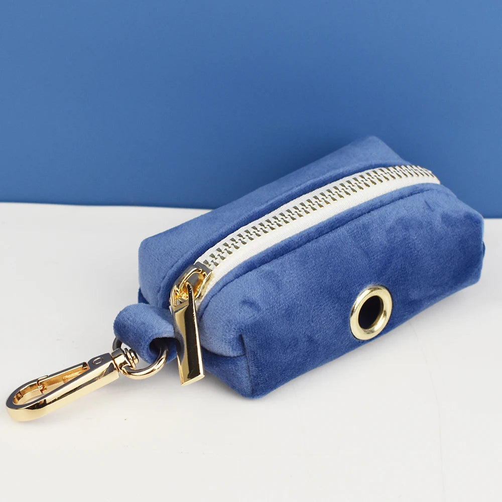 Navy Blue Velvet Dog Collar And Leash Set