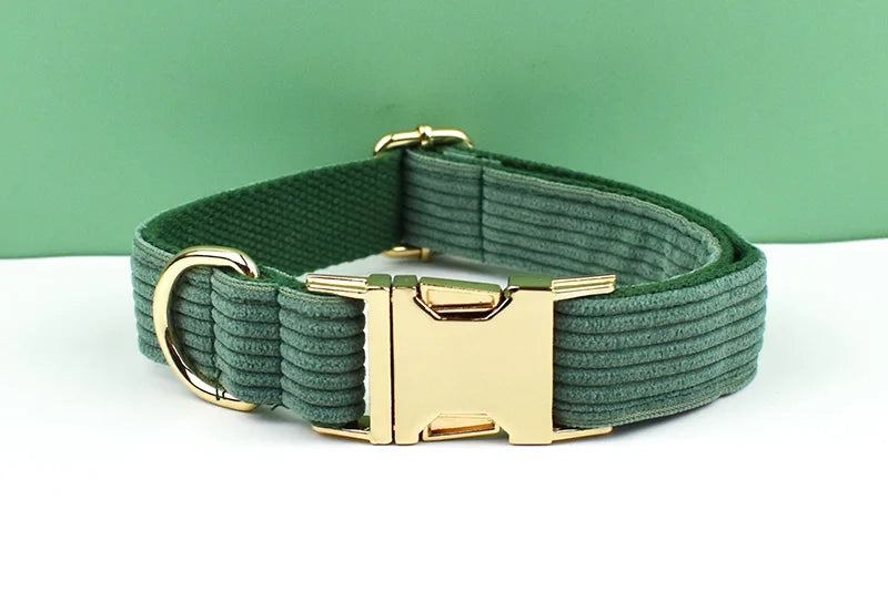 Dark Green Corduroy Pet Sets - Custom Engraved Nameplate