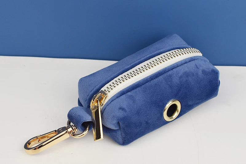 Navy Blue Velvet Dog Collar And Leash Set