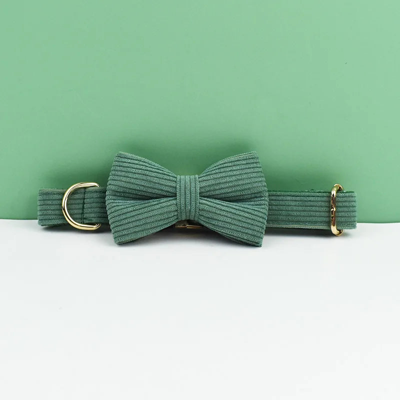 Dark Green Corduroy Pet Sets - Custom Engraved Nameplate