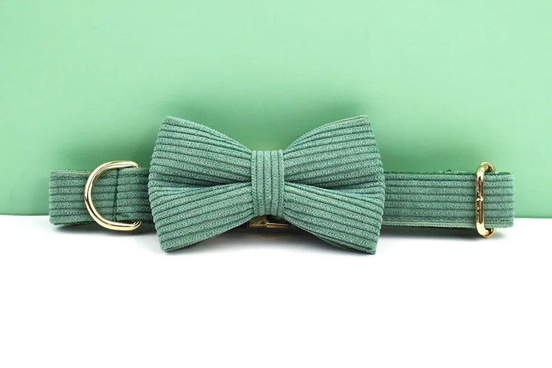 Dark Green Corduroy Pet Sets - Custom Engraved Nameplate
