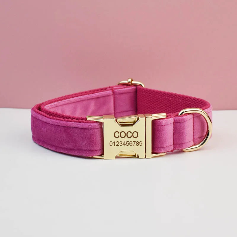 Rose Red Velvet Pet Collar And Leash Set