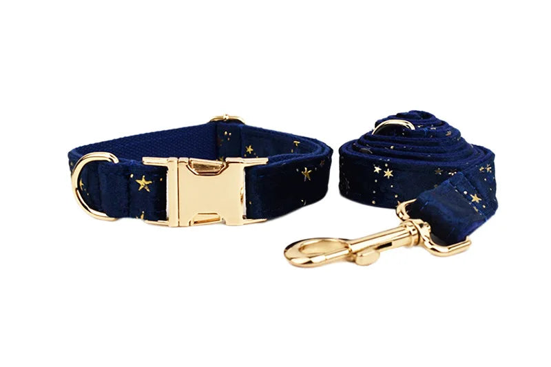 Navy Blue Star Dog Set - Custom Name Tag