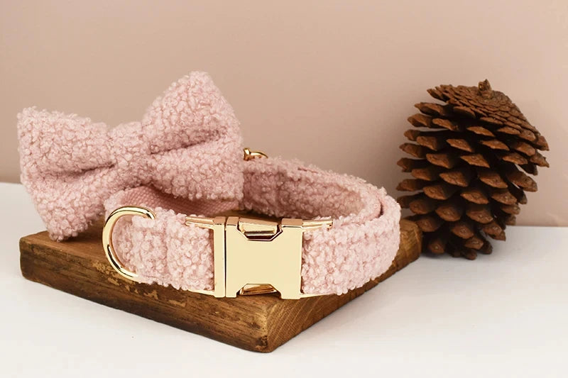 Baby Pink Plush Furry Winter Pet Harness Bowtie And Leash Sets