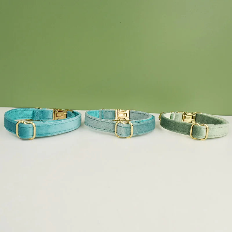 Velvet Collar For Cat With Bell & Bow Tie - Custom Engraving