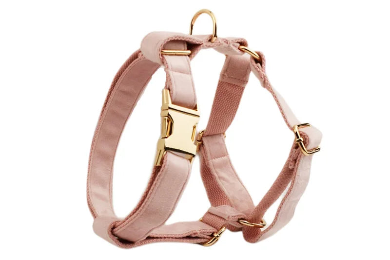 Light Pink Velvet Pet Dog Harness And Leash Set