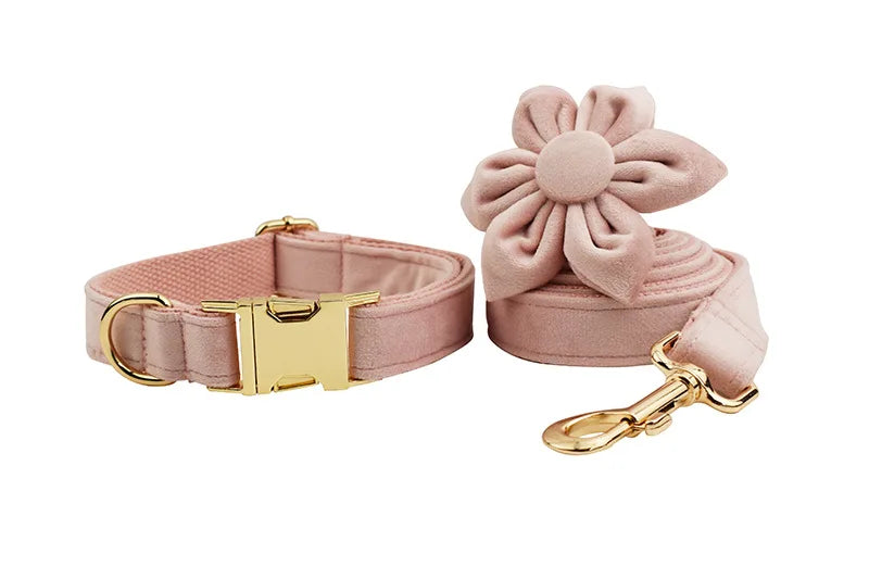 Light Pink Velvet Pet Dog Harness And Leash Set