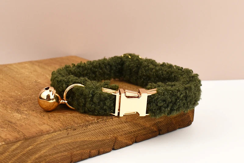 Teddy Fur Cat Collar With Bell Accessory - Custom Name Engraving