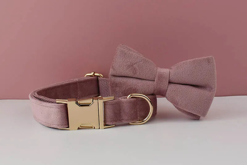 Purple Velvet Pet Collar And Leash Set With Custom Engraving