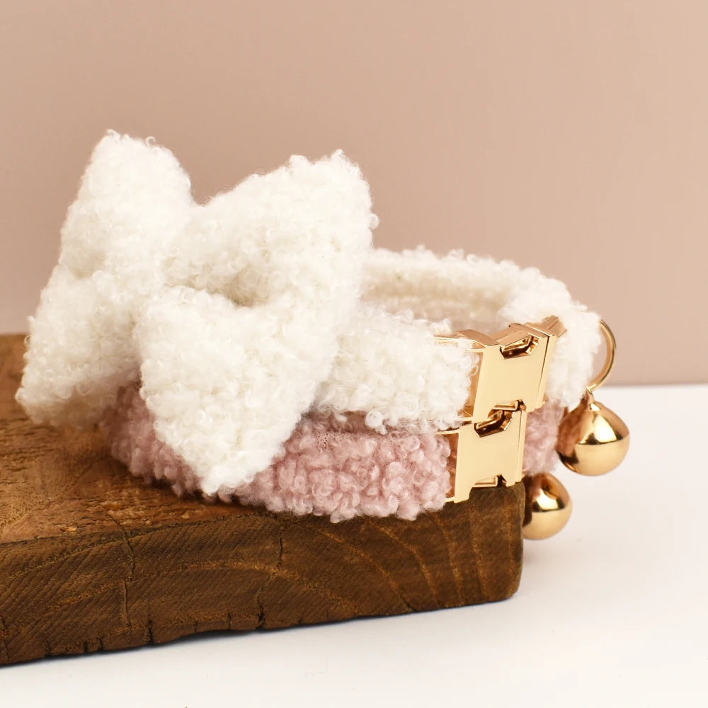 Teddy Fur Cat Collar With Bell Accessory - Custom Name Engraving