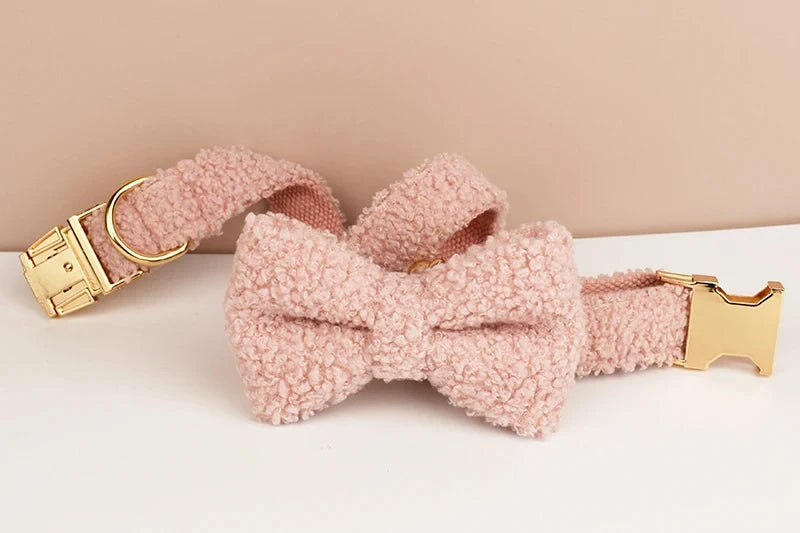 Baby Pink Plush Furry Winter Pet Harness Bowtie And Leash Sets