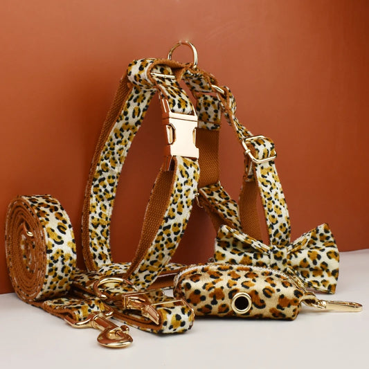 Leopard Print  - Pet Collar Leashes & Harness Set