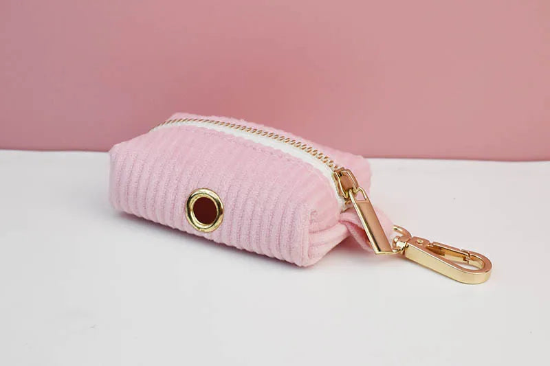 Pink Corduroy Pet Collar And Leash Set with Custom Engraved Nameplate