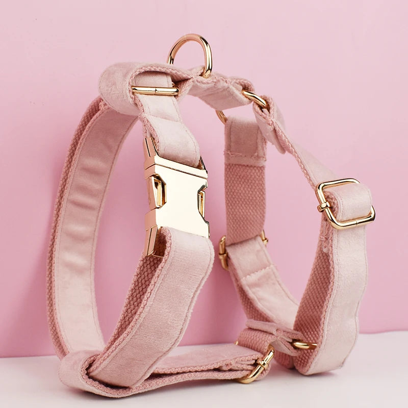 Pale Pink Velvet Dog Collar And Leash Set