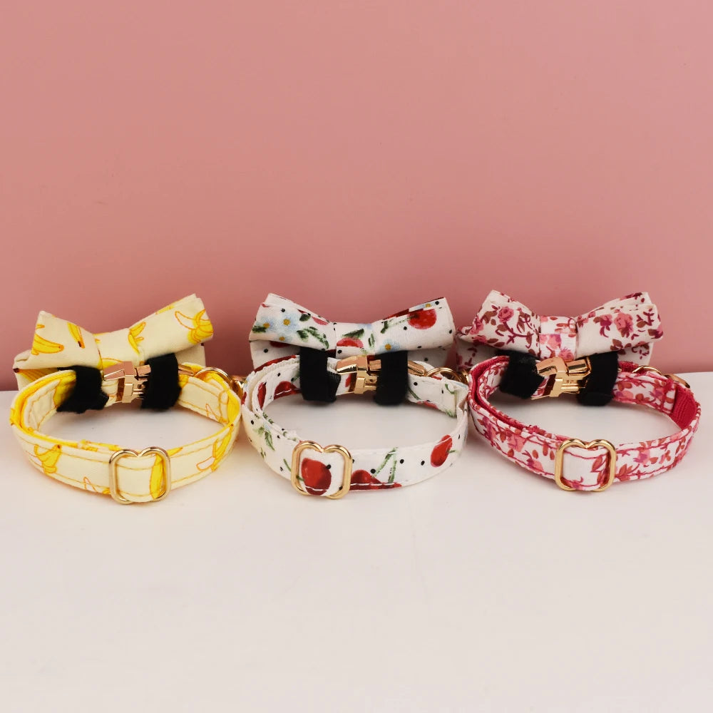 Cotton Cat Collar & Bow With Customized Name Engraving