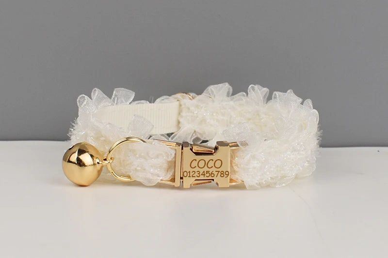 Lace Cat Collar - Personalized Customized Name With Bell