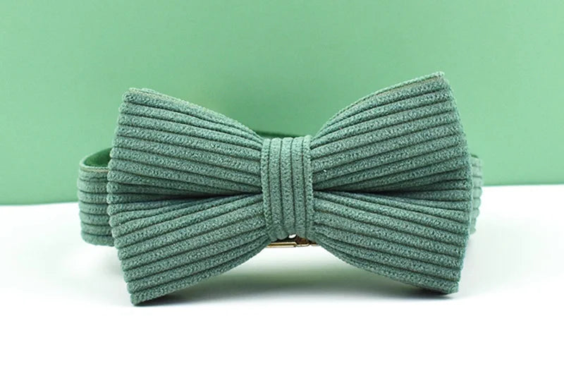 Dark Green Corduroy Pet Sets - Custom Engraved Nameplate