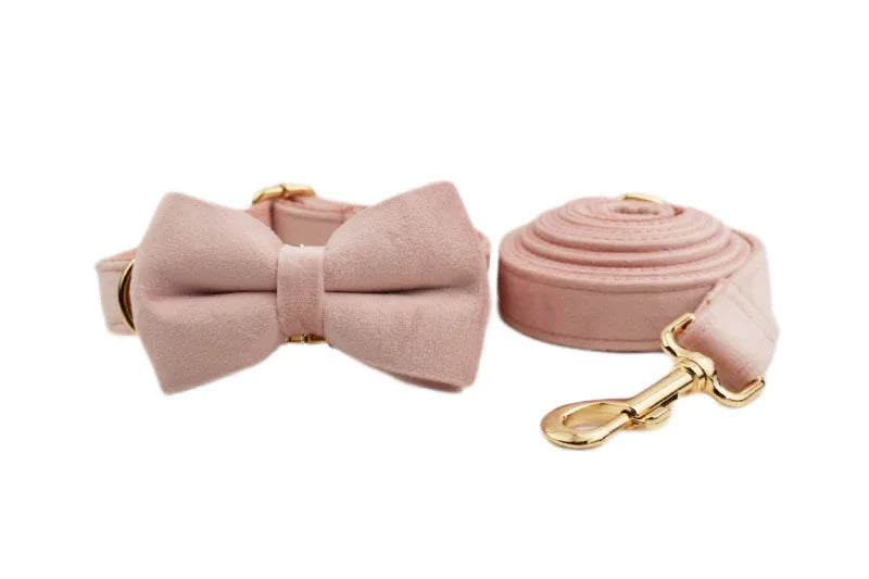Light Pink Velvet Pet Dog Harness And Leash Set