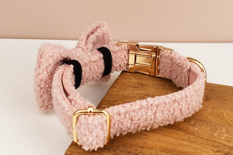 Pink Teddy Pet Collar Set With Custom Engraving