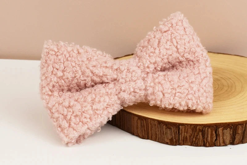 Baby Pink Plush Furry Winter Pet Harness Bowtie And Leash Sets