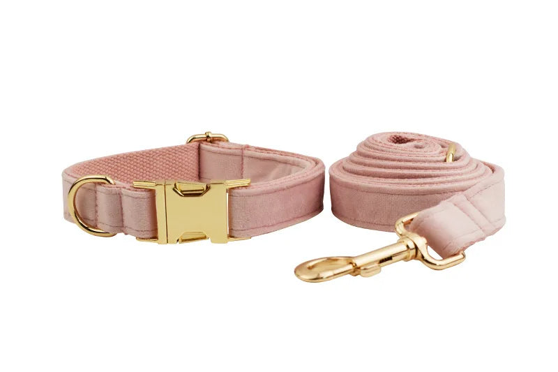 Light Pink Velvet Pet Dog Harness And Leash Set