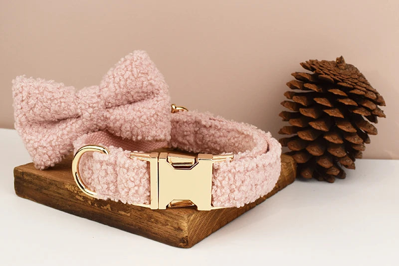 Pink Teddy Pet Collar Set With Custom Engraving